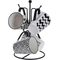 Excellent Houseware 4 Bekers In Metalen Rekje