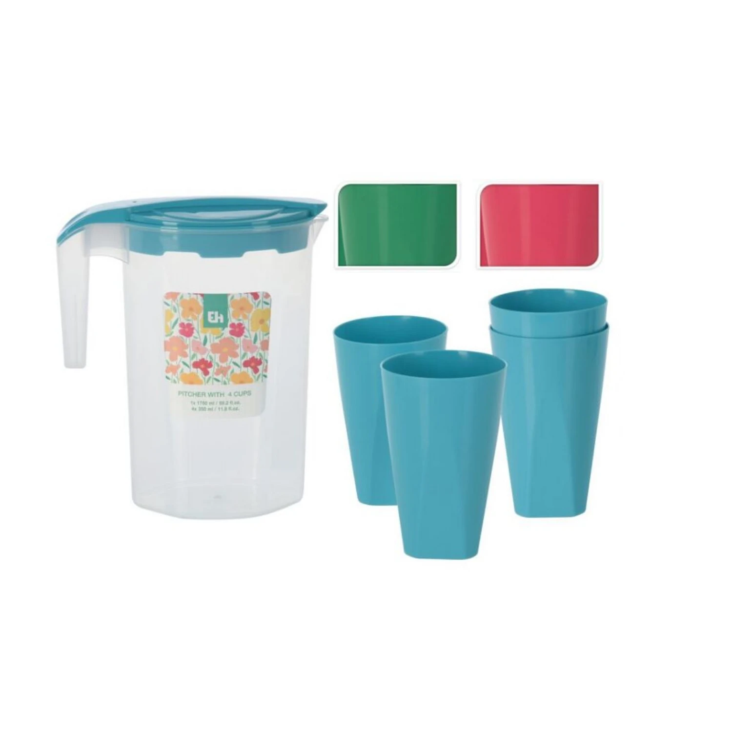 Excellent Houseware Schenkkan Met 4 Glazen 3 Assorti 3 Excellent Houseware Schenkkan Met 4 Glazen 3 Assorti