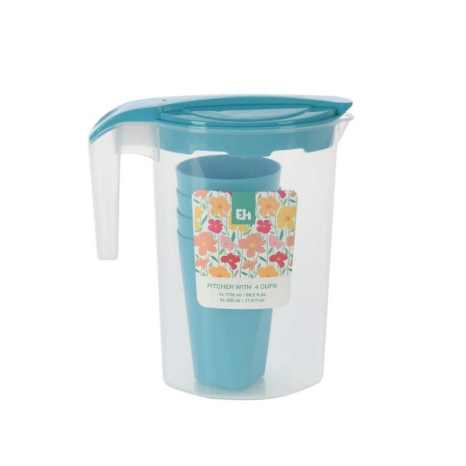 Excellent Houseware Schenkkan Met 4 Glazen 3 Assorti 4 Excellent Houseware Schenkkan Met 4 Glazen 3 Assorti - Afbeelding 2